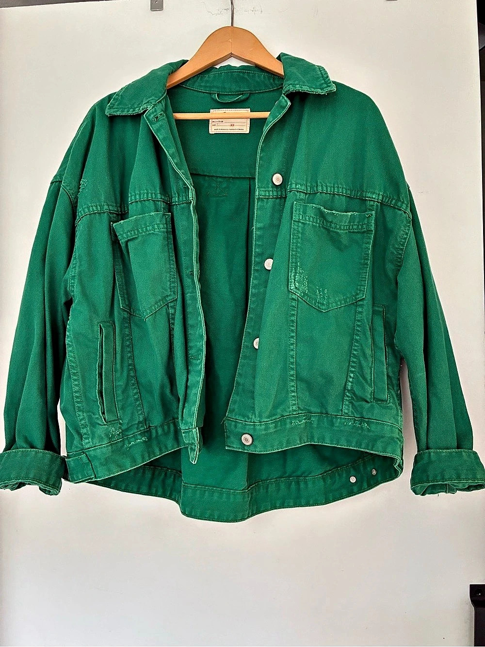 We The Free Opal Swing Kelly Green 100% Cotton  Denim Jean Jacket Free People